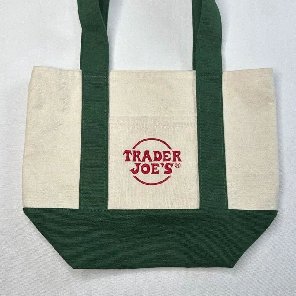 Trader Joe’s Canvas Mini Tote Green Handles